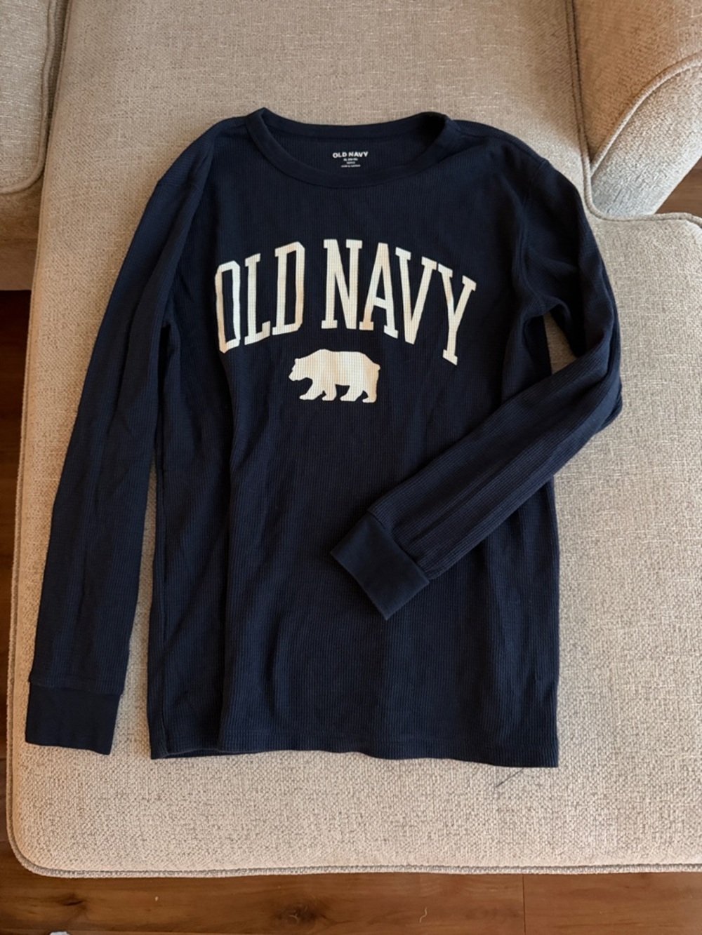 Old Navy Navy Long-Sleeve Logo Tee with Bear Graphic